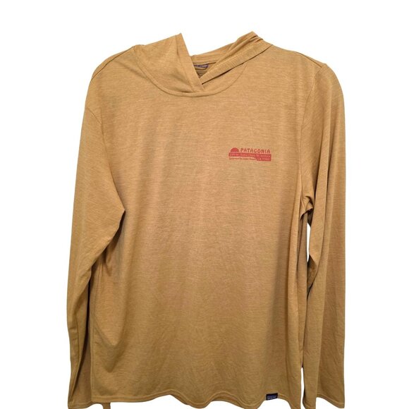Patagonia Mens Capilene Cool Daily Hoodie M Yellow With Graphic Backprint - Picture 1 of 8